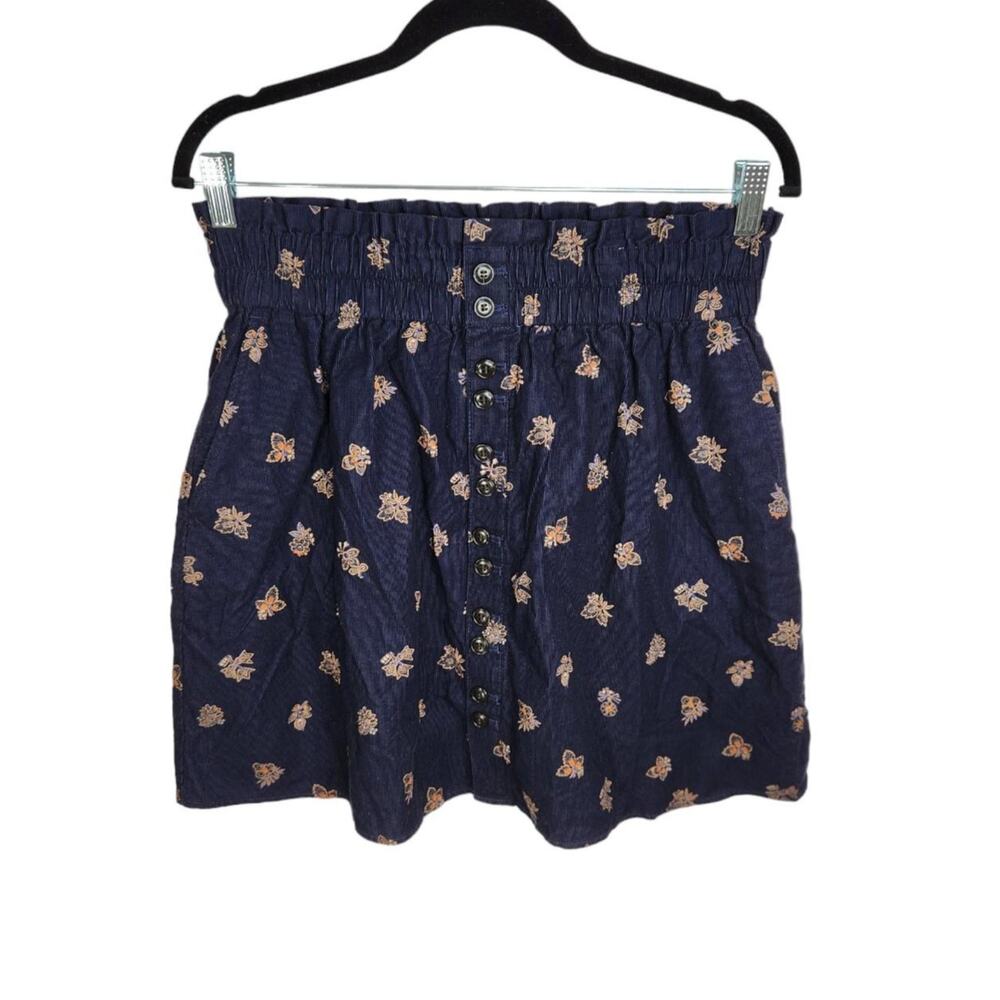 Madewell Paperbag Button Front Mini Skirt Corduroy Womens M Deep Indigo